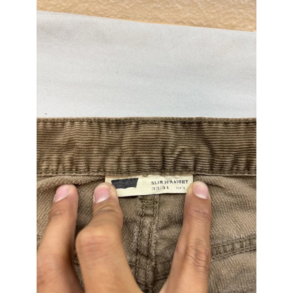 Levis Mens 33x31 Slim Straight Corduroy Cargo Pants Brown 514 Tan Casual Work
